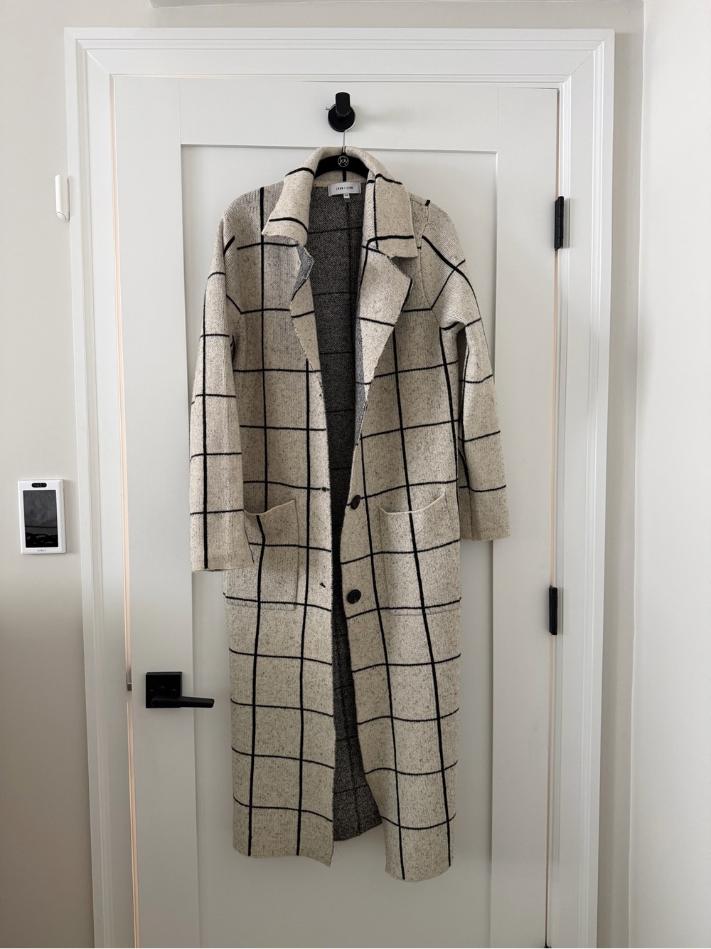 John + Jenn Cream Windowpane Longline Trench Coat